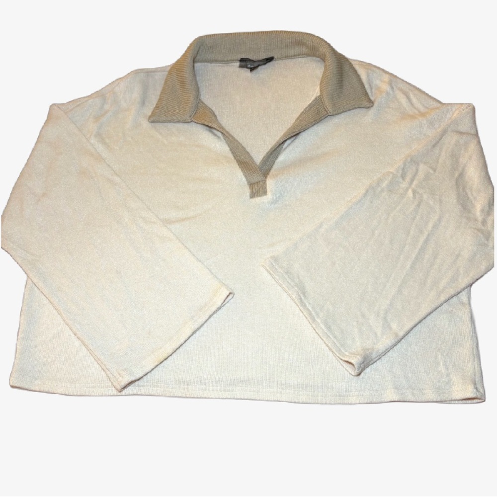 4SI3NNA Cream V-Neck Sweater with Tan Accents